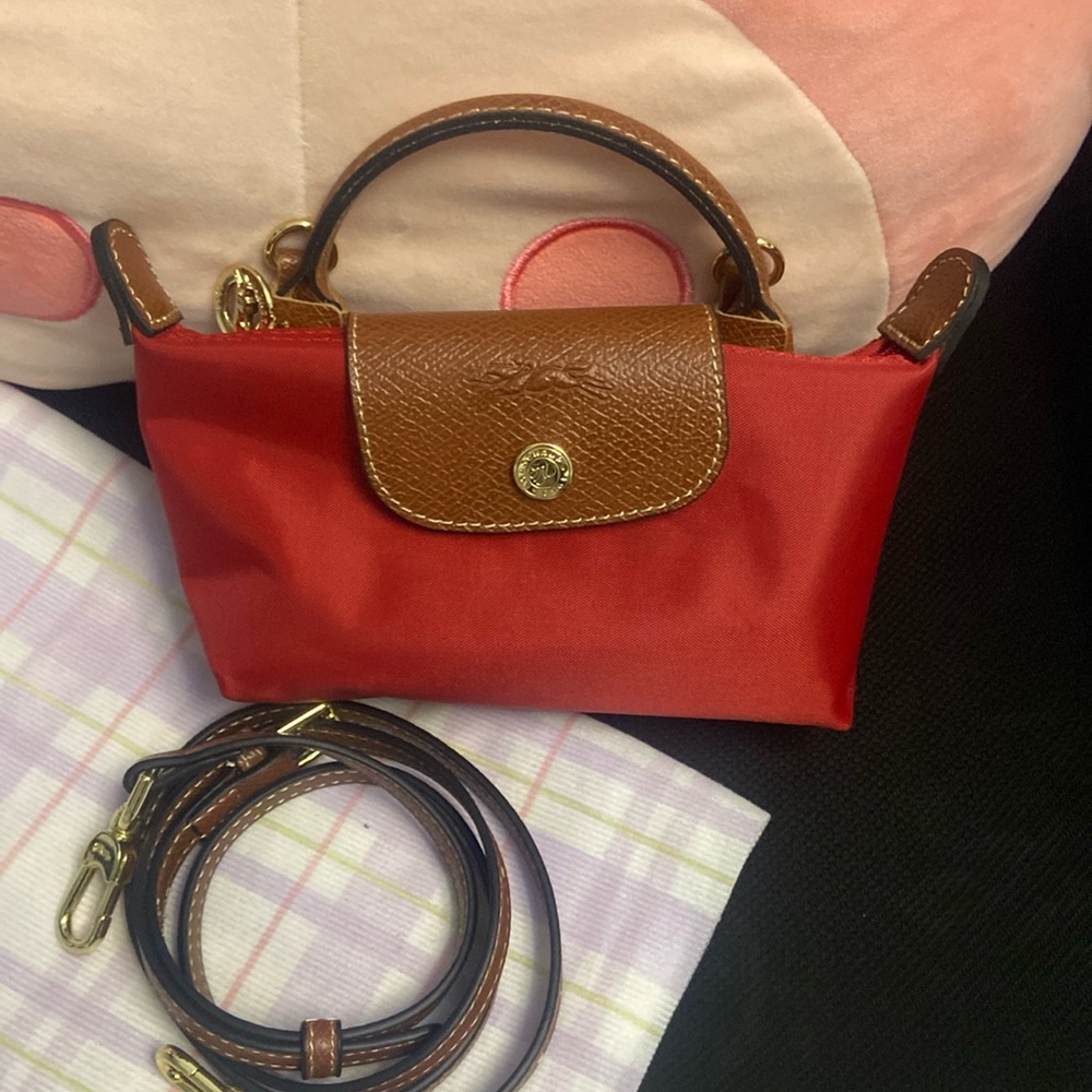 Longchamp Le Pliage Mini Red Canvas Tote Zipper Closure